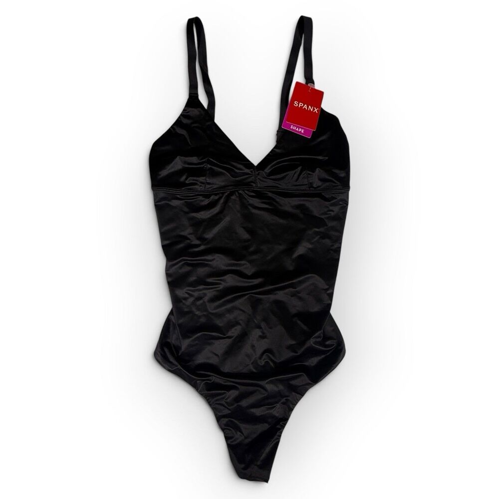 SPANX Shaping Satin Thong Bodysuit XS Black NWT Tummy Control Shapewear 10322R